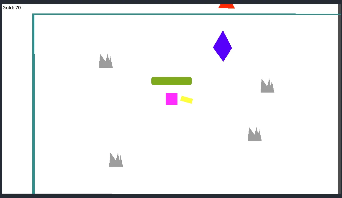 screenshot from the game, the pink square is the player, the red triangles are the enemies, and the purple shape is a portal.